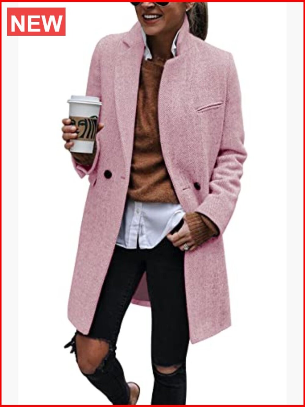 Notch Lapel Double Breasted Trench Coat Peacoat Winter Long Blazer Jacket - Picture 2 of 7